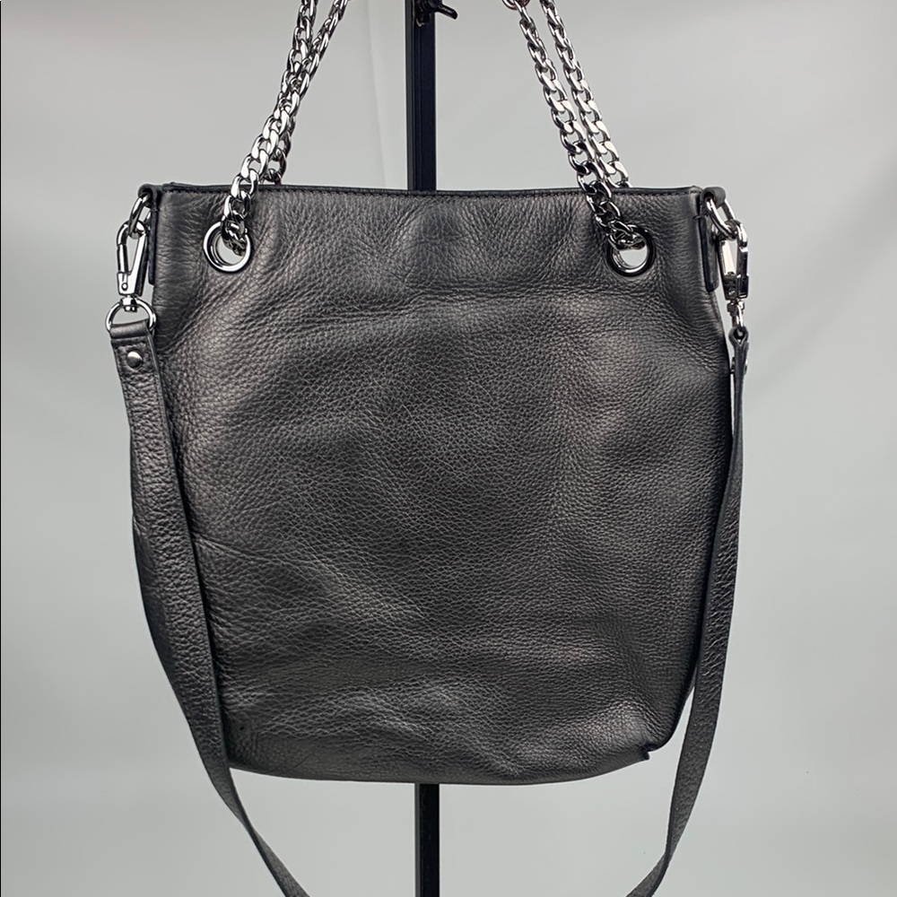 Michael Kors MK SILVER Leather Tote shoulder Bag purse Crossbody Silver chain